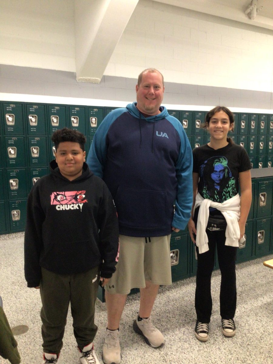 Picture of Mr. Herbeck,Emma De Los Santos, and Danny (photo by Mrs. Malleck)