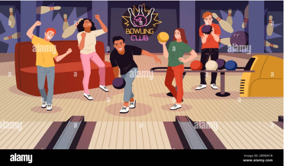 Animated picture by Alamy of bowling teenagers.
