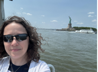 Photo of Mrs. Herbeck and the Statue of Liberty (photo by Mrs. Herbeck)