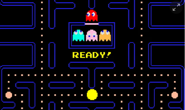 Picture of the game Pacman (https://www.theguardian.com/games/2020/may/22/pac-man-video-game-40-years-old)