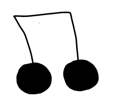 A drawing showing the beamed eighth note in music notation.